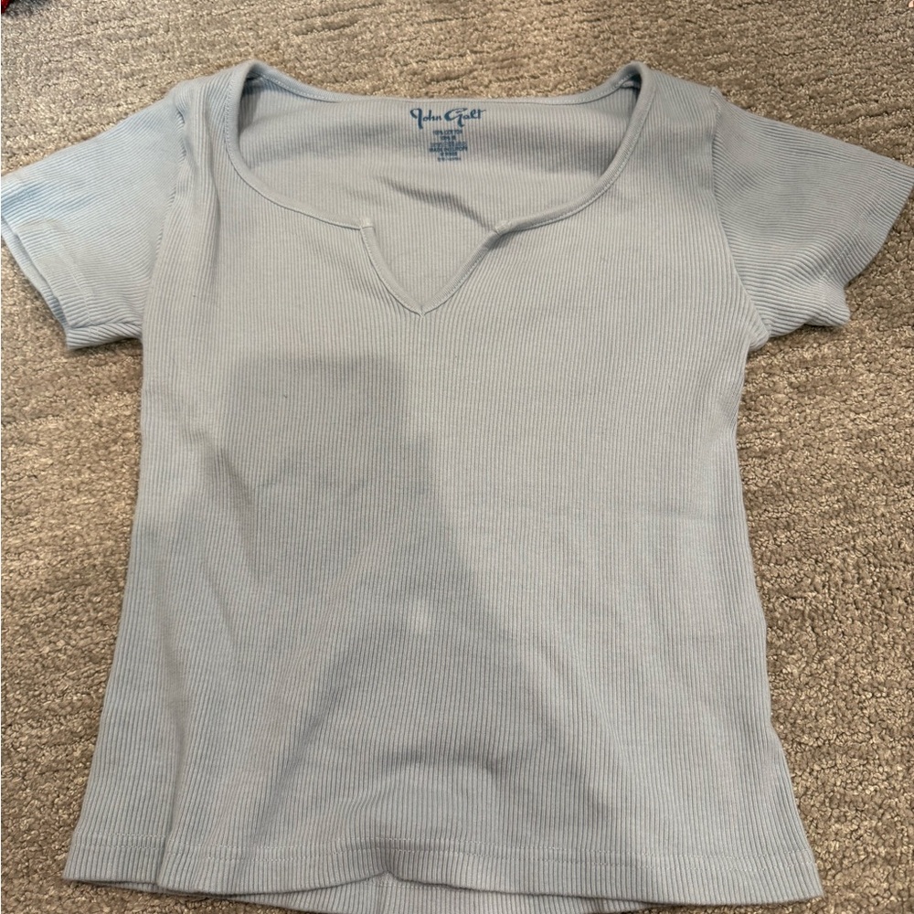 Brandy Melville Light Blue V-Neck Ribbed Tee